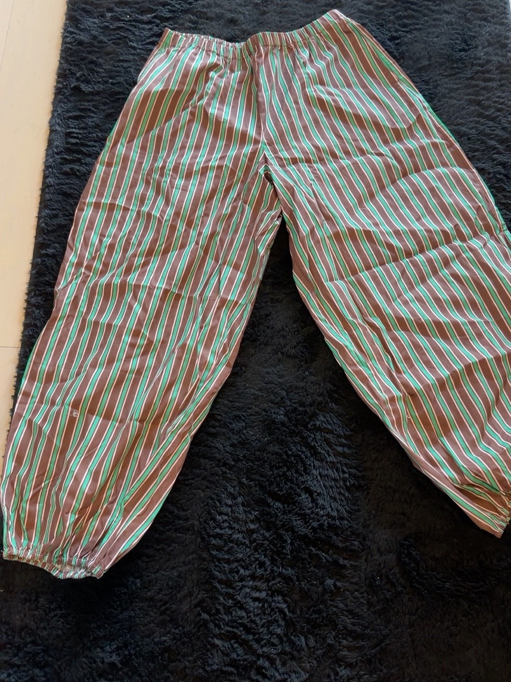 ASOS DESIGN Brown Green Pink Striped Parachute Pants Size M NWT